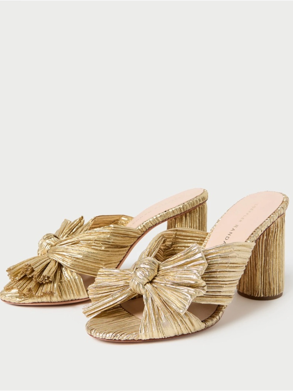 Loeffler Randall Metallic Gold Pleated Knot Mules